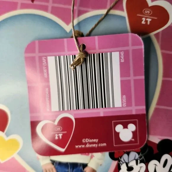 Disney NWT Minnie Mickey Love Hearts Toddler Pullover Sweatshirt 2T - Picture 3 of 5